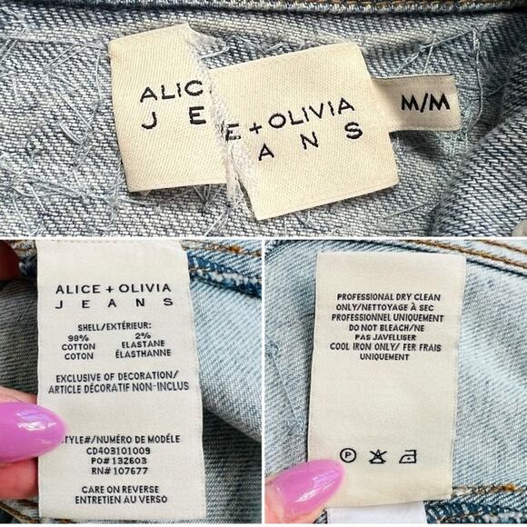 ALICE + OLIVIA Nelson Embellished Beaded Cropped Fitted Denim Jean Jacket Md NEW - Picture 13 of 15